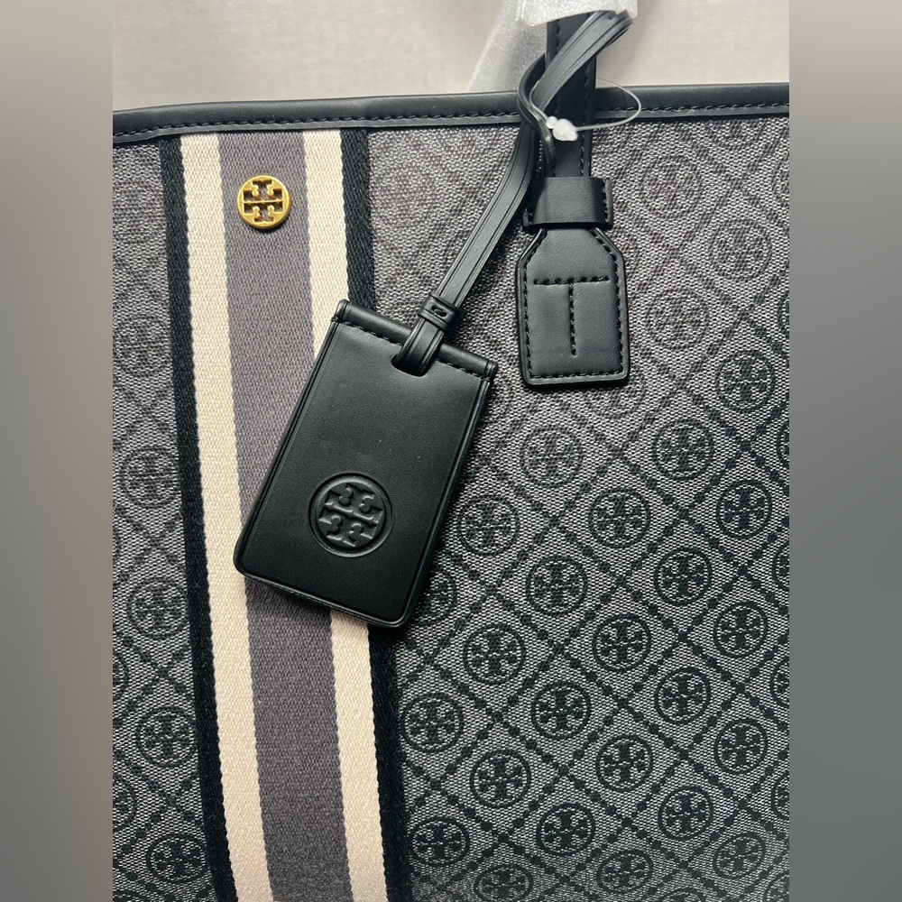 Tory Burch T Monogram Coated Canvas Tote Bag In Black MSRP $328 - Picture 4 of 7